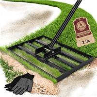 COZCLAM Lawn Leveling Rake, Heavy-Duty 43x30cm Turf Leveling Tool, Adjustable 210cm Handle, Soil & Sand Spreader, Lawn Care Rake for Yard, Garden, Golf Course & Sports Fields