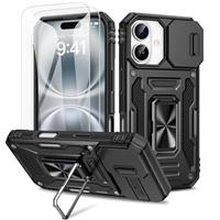 Doeshine for iPhone 14 Case, 2 Pack Screen Protector, 360 Rotate Ring Kickstand & Slide Camera Cover, Shockproof Military Drop Protection Case