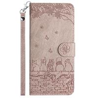 FALUWONRU Fence Cats Embossed PU Leather Flip Case for Apple iPhone