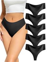 VOENXE Seamless Women Underwear Thongs,High Waisted No Vpl Knickers,Invisible Ladies Panties Multipack,No Show Breathable Comfy Pants,High Rise Female Gym String,Seam Free Soft Workout Tanga,5 Pack