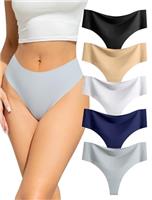 VOENXE Seamless Women Underwear Thongs,High Waisted No Vpl Knickers,Invisible Ladies Panties Multipack,No Show Breathable Comfy Pants,High Rise Female Gym String,Seam Free Soft Workout Tanga,5 Pack
