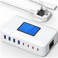 Binamao USB C Charger, 200W Multi USB Charger 8-Port Charging Station, USB Charging Hub with LCD Screen, 65W PD Fast Charger for MacBook, iPad, iPhone 16/15/14/13 Pro/Max, Samsung S24/S23-black