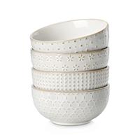 MALACASA Cereal Bowls Set of 4, 30 OZ/900 ML Ceramic Soup Bowl for Kitchen, Stoneware Bowls Set of 4, with 4 Unique Embossed Patterns, Chip, Fruits, Salad, Noodle, Ramen - 6 Inch, Series Lydia