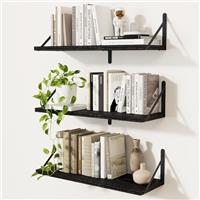 Feihorrm Wall Mounted Floating Book Shelves, Set of 3
