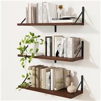 Feihorrm Wall Mounted Floating Book Shelves, Set of 3