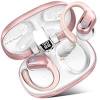 Wireless Earbuds, Bluetooth 5.3 Headphones Sport, 75H Hi-Fi Stereo Earphones with 4 ENC Noise Canceling Mic, IP7 Waterproof Ear Buds with Earhooks, LED Display Wireless Headphones, rose gold