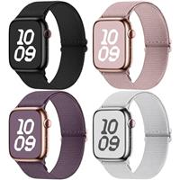 Fullmosa 4 Pack Stretch Bands Compatible with Apple Watch Straps 38mm 40mm 41mm 42mm 44mm 45mm 46mm 49mm for Women Men, Sport Nylon Apple Watch Band for iWatch Series 10 9 8 7 6 5 4 3 SE Ultra