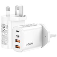 USB C Plug Fast Charge, 2Pack 40W 4-Port USB Fast Charger Plug UK Dual Port PD Power Adapter+QC Wall Plug Multi Mains Type C Charging Plug for iPhone 16 15 14 13 12 11 Pro Max XS XR 8, Samsung, iPad