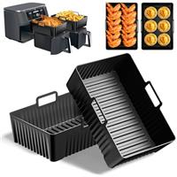 Vinuwu 2Pcs Premium Silicone Air Fryer Liner for Ninja AF400UK/AF451UK Foodi MAX Dual Zone Air Fryer 9.5L, Airfryer Accessories Trays for Tower 9L Dual Basket T17088/T17100, 9-10L