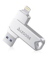 LESOGE Apple MFi Certified USB Memory Stick 128GB USB Flash Drive for iPhone, 3 in 1 High-Speed Pendrive, One Click Backup USB Drive for iPhone/iPad/Android Type C/PC/Mac