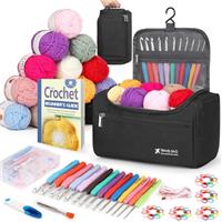 Reessy Crochet Kits for Beginners Adults, Complete Crochet Kit with 15Pcs 25g Crochet Yarn Ergonomic Metal Crochet Hooks Set 2.0-10.0mm Storage Bag
