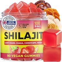 Shilajit Gummies with Reishi, Chaga, Lions Mane, Cordyceps - 100% Natural | 90 Chewable Gummies Chaga | Boost Energy, Testosterone & Immunity | Fulvic Acid 50% | Vegan