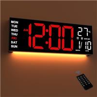 Mee 2ou Large LED Wall Clock with Night Light, Auto Dimming, 2 Alarms, 8 RGB Color, Temperature Display, Remote Control, 12/24H, Countdown Timer for Living Room, Bedroom, Desk, Gift for Elderly