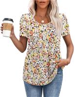 MOLERANI T Shirts for Women UK Round Neck Loose Casual Puff Short Sleeve Summer Tee Tops Front Pleated T Shirt