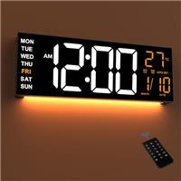 Mee 2ou Large LED Wall Clock with Night Light, Auto Dimming, 2 Alarms, 8 RGB Color, Temperature Display, Remote Control, 12/24H, Countdown Timer for Living Room, Bedroom, Desk, Gift for Elderly