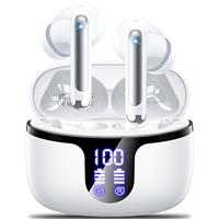 Wireless Earbuds Bluetooth 5.3 Headphones in Ear with 4 ENC Noise Cancelling Mic 2025 New Ear buds 42h Playtime HiFi Stereo Deep Bass Earphones IP6 Waterproof LED Display Bluetooth Earbuds USB-C White
