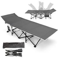 Warmiehomy Folding Camp Cot for Adults with Side Pocket, Double Layer 1200D+600D Oxford Cloth Fold out Bed with Carry Bags, XXL Oversized Portable Travel Bed for Hiking, Truck, Beach, Nap (Grey)