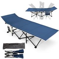 Warmiehomy Folding Camp Cot for Adults with Side Pocket, Double Layer 1200D+600D Oxford Cloth Fold out Bed with Carry Bags, XXL Oversized Portable Travel Bed for Hiking, Truck, Beach, Nap (Grey)