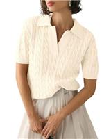 LACOZY Womens Summer Short Sleeve Tops V Neck Ribbed Knit Polo Sweater Shirts Casual Lightweight Pullover Shirt 2025