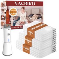 Vacbird Vacuum Storage Bags with Wireless Electric Air Pump, Airtight Compression Bags for Clothes