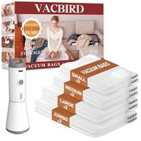 Vacbird Vacuum Storage Bags with Wireless Electric Air Pump, Airtight Compression Bags for Clothes