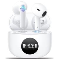 Wireless Earbuds,Bluetooth 5.3 Headphones in Ear with 4 ENC Noise Cancelling Mic,Bluetooth Earbuds 40Hrs Playtime,Deep Bass HiFi Sound, IP6 Waterproof Wireless Earphones , USB-C , LED Display, White