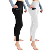 Leafigure 2 Pack Gym Leggings for Women High Waist Opaque Leggings with Pockets for Workout Sport Yoga Running