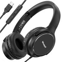 Wuopzf USB C Wired Over-Ear Headphones with Microphone, Volume Control, Share Port, and Adjustable Headband Foldable Stereo Headset for iPhone 16, Samsung, Laptop, Gaming, Travel