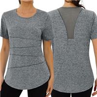 Terecey Gym Tops for Women, Gym Shirts Short Sleeve Lightweight Moisture Running Yoga Top Quick Dry Back Mesh Loose Fit Sports T-Shirt for Ladies S-3XL