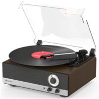 Mycket Vinyl Record Player with Dual Stereo Speaker, Bluetooth 5.3 Turntable Vintage Vinyl Player Support AM/FM Radio, Bluetooth Transmitter,RCA Out, 3 Speed Belt-Driven,Auto-Stop,Wooden Design-Red