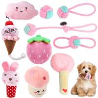 Speedy Panther 10 Pack Dog Chew Toys for Puppies & Small Dogs - Soft Plush Puppy Squeaky Toy, Cotton Rope Teething Toys for Soothing Gums, Interactive Puppy Toy (Pink)