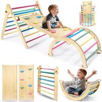 Naxudcoo Toddler Climbing Frame, 5 In 1 Rainbow Wooden Toddler Climbing Toys Pikler Triangle Set Indoor Montessori Toys For Children, Foldable Climbing Toys Indoor Climbing Frame For 1-3 Year Toddlers