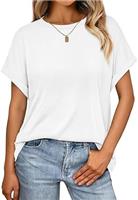 Dressmine Ladies Short Sleeve Summer Tops Round Neck Tees Blouse Knit Solid Loose Casual T Shirts