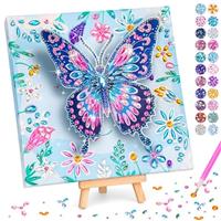 Arts and Crafts for Kids Age 6 7 8 9 10, Diamond Painting Art for Kids, Gifts for 8 9 10 Year Old Girls DIY 3D Butterfly with Wooden Canvas Creative Birthday Presents Toy for 5-12 Girl Home Decorate