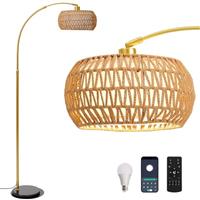 INMOZATA Floor Lamp, Dimmable Arch Floor Lamps with Remote Control, Boho Rattan Lampshade Tall Standing Lamp for Living Room, Bedroom, Office, Included E27 Bulb