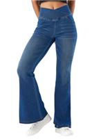 SotRong Womens V-Cut Crossover Wrap Waist Flared Jeans High Rise Tummy Control Pull On Stretch Bootcut Bell Bottom Denim Pants with Pocket XS-XL