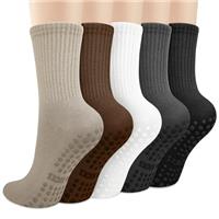 5 Pairs Pilates Socks with Grips Women Soft Cotton Non Slip Yoga Socks for Ballet Barre Dance Gym Fitness Workout Trampoline Hospital Home