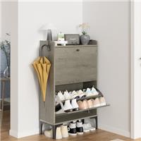 Dripex 2 Drawer Shoe Cabinet, Wooden Shoe Cupboard with 2 Flip Drawers, Adjustable and Removable Divider