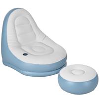 Outsunny Inflatable Chair and Footstool, Inflatable Sofa Lounger with Soft Plush Fabric and Cup Holder, for Camping, Gaming, Reading and Movie Watching