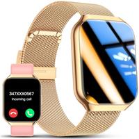 TAPPODO Smart Watches for Women, 1.91"HD Fitness Watch with Bluetooth Calling, Health Tracker for Sleep/Heart Rate/SpO2, 120+ Sports, 200+ Dials, IP68 Waterproof, Smart Watch for Android iOS (Gold)