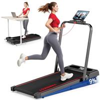 6 in 1 Folding Treadmill with 12KM/H, 9% Incline Walking Pad Foldable with APP, 2.75HP Under Desk Treadmills for Home Office, Running Machine Portable with Magnetic Remote Control, 350LBS Weight