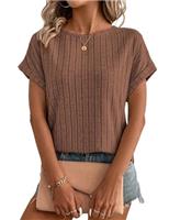 Gemulate Short Sleeve Tops for Women Round Neck Tshirts Blouse Ladies Knit Solid Casual Spring Summer Clothes S-XXL