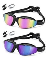 silkiben Swimming Goggles 2 Pack,Goggles Swimming Adult with Wide View Anti-Fog UV Protection Waterproof 180 HD Vision Swim Goggle for Men Women Kids