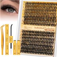QUEWEL DIY Lash Extension Kit Fluffy Cluster Lashes Kit Mixed Individual Eyelash Clusters Easy to Apply DIY at Home