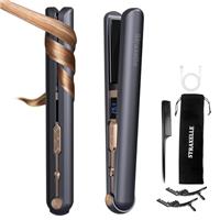 Straxelle Cordless Hair Straighteners,2 in 1 Portable Flat Iron and Curler Adjustable Temp 175-215 Straightener with LED Display,10000mAh Ceramic Plates Travel Straightener for Fine to Thick Hair