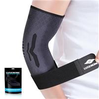 Lusenone Elbow Support with Strap for Women/Men, 2 Pack Elbow Compression Sleeve, Adjustable Tennis Elbow Brace Support for Tennis/Golfers Elbow, Tendonitis, Arthritis Relief, Weightlifting, Gym