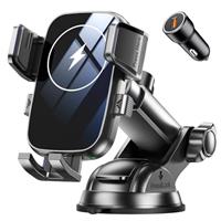 Mohard Car Phone Holder Wireless Charger, [15W Fastest Charging] Wireless Car Charger Mount, Upgraded Suction CarWirelessCharger for Dash/Windshield Compatible with iPhone 16/15/14, Galaxy S25, etc