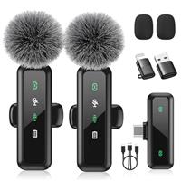 Wireless Lavalier Microphone for iPhone 15/16-2 Pack USB-C Mini Mic for iPhone, Android, iPad with Noise Cancelling & LED Display, Crystal Clear Recording for TikTok, YouTube, Podcast, Vlogging