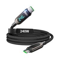 VisionSync 240W USB C to USB C Cable,Nylon Braided Type C Fast Charging Cable with LED Display for iPhone 16/16 Pro Max/15/15 Pro Max, Samsung S25/S24 Ultra, MacBook, iPad, Laptop,Black