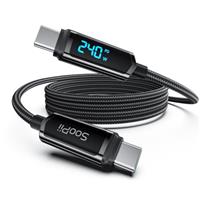 SOOPII USB C to USB C Cable, 240W USB C Cable,Nylon Braided Type C Fast Charging Cable with LED Display for lPhone 16/15 Pro Max, Galaxy S25/S24, MacBook Pro/Air, iPad, Laptop,Black